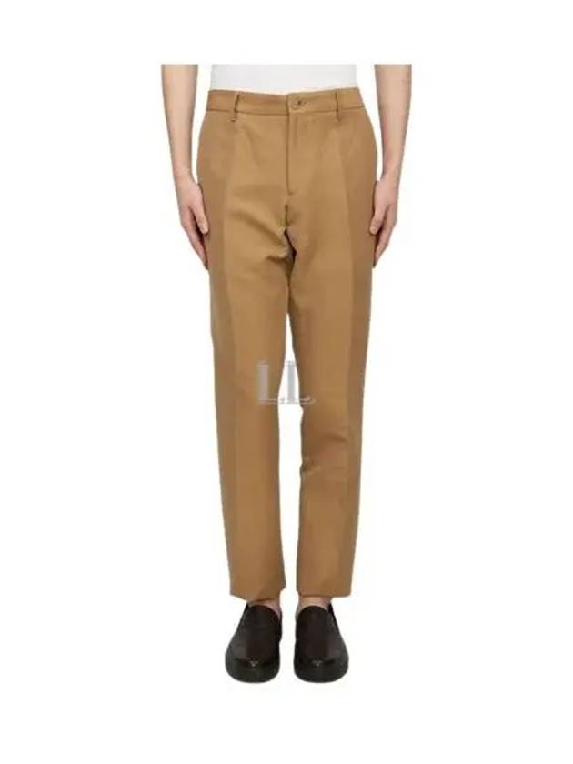 Wool Linen Tailored Straight Pants Camel - BURBERRY - BALAAN 2