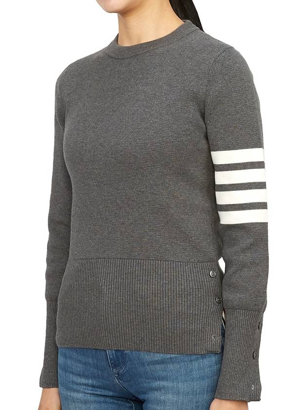 Milano Stitch Crewneck 4-Bar Cotton Crepe Knit Top Grey - THOM BROWNE - BALAAN 3