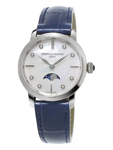 Women’s Classic Slimline Moonphase Watch Silver Blue - FREDERIQUE CONSTANT - BALAAN 1