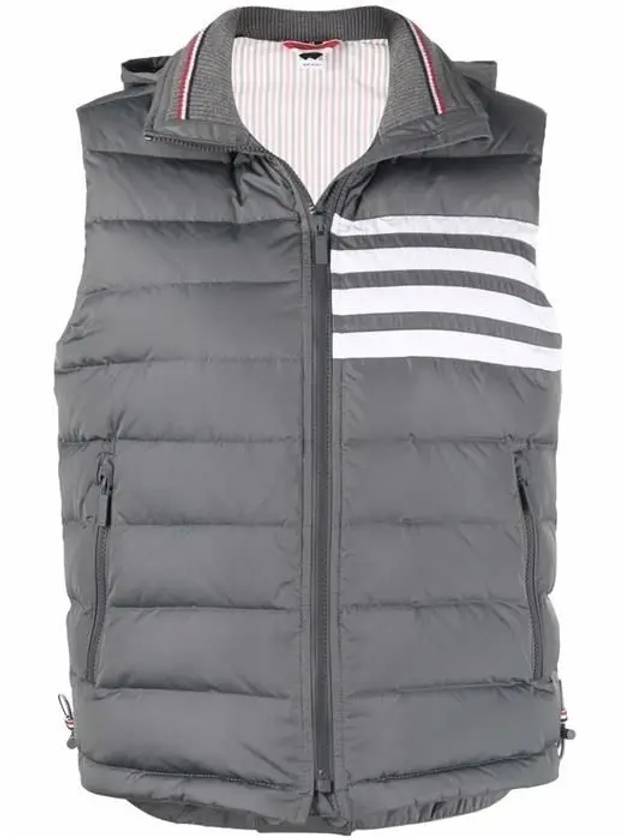 Women's Poly Twill 4 Bar Funnel Neck Down Padded Vest Medium Gray - THOM BROWNE - BALAAN 1