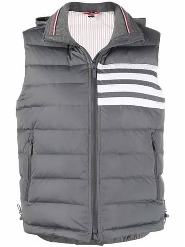 Women's Poly Twill 4 Bar Funnel Neck Down Padded Vest Medium Grey - THOM BROWNE - BALAAN 1