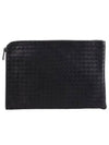 Intrecciato Weaving Zipper Medium Clutch Bag Black - BOTTEGA VENETA - BALAAN 3