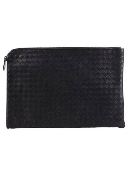 Intrecciato Weaving Zipper Medium Clutch Bag Black - BOTTEGA VENETA - BALAAN 2