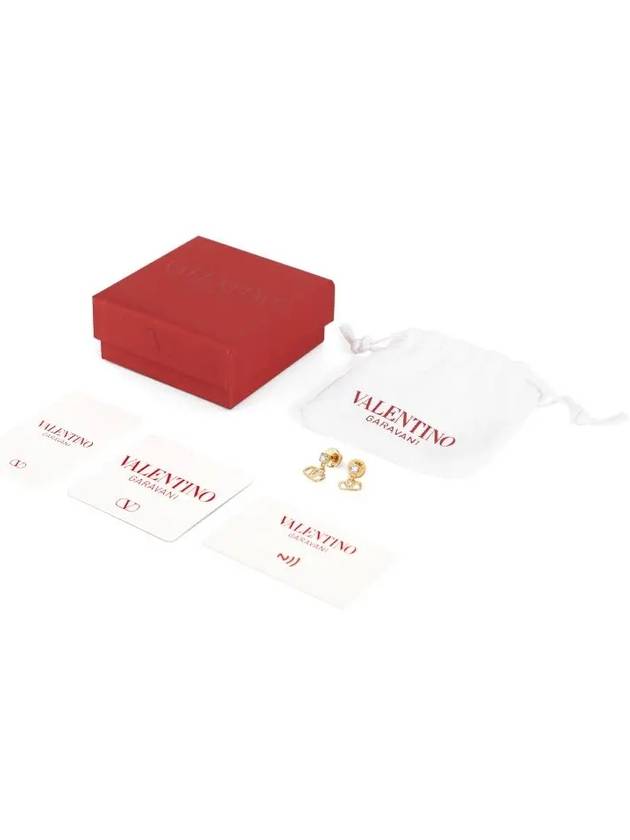 Metal Swarovski Crystal V Logo Earrings Gold White - VALENTINO - BALAAN 4