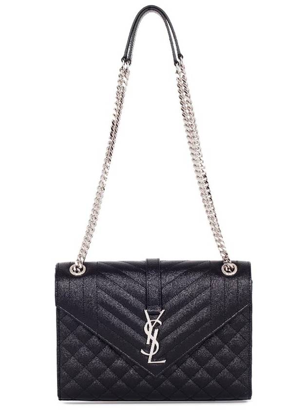 Envelope Medium Chain Bag in Mix Matelasse Grain De Poudre Embossed Leather Black - SAINT LAURENT - BALAAN 6