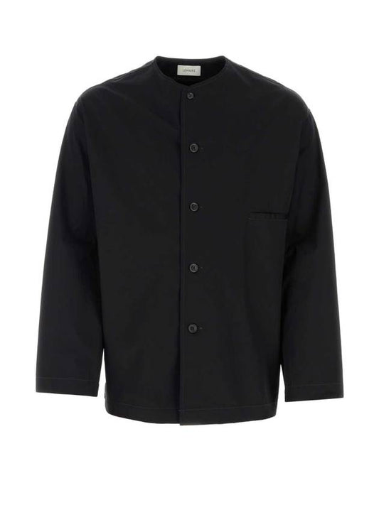 Collarless Relaxed Cotton Long Sleeve Shirt Black - LEMAIRE - BALAAN 1