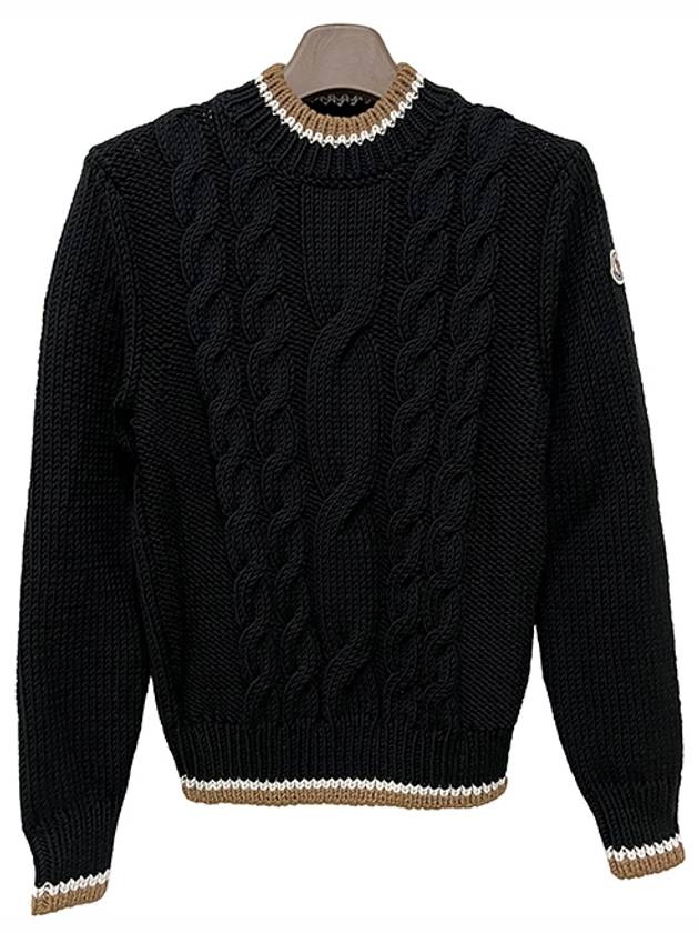 Logo Patch Cable Wool Knit Sweater Black 9C00021 M1172 999 - MONCLER - BALAAN 1