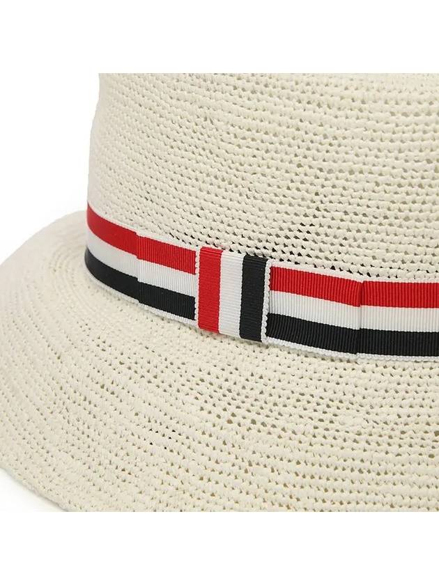 Rattan Three Stripes RWB Straw Bucket Hat White - THOM BROWNE - BALAAN 6