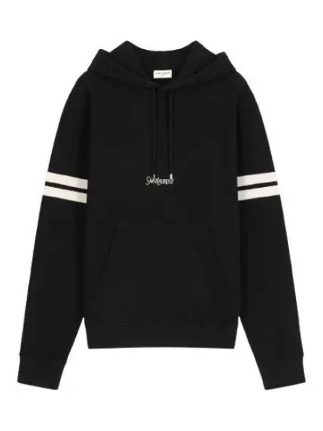 Embroidered Logo Hoodie Black - SAINT LAURENT - BALAAN 2