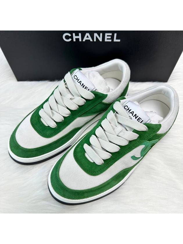 CC Logo Suede Kidskin Low Top Sneakers Green - CHANEL - BALAAN 4