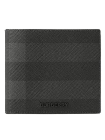 Check And Leather Half Wallet Charcoal - BURBERRY - BALAAN 2