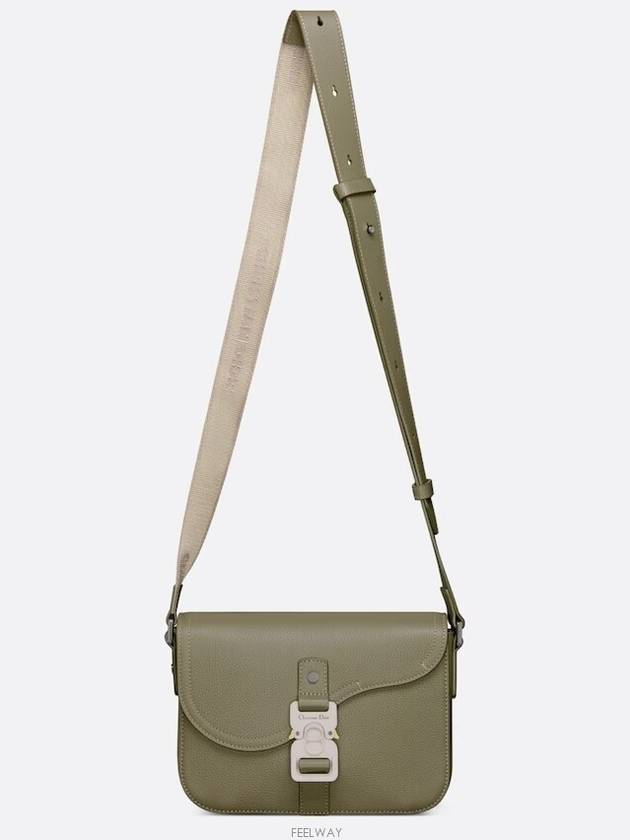 Saddle Mini Strap Grained Calfskin Messenger Bag Khaki - DIOR - BALAAN 6