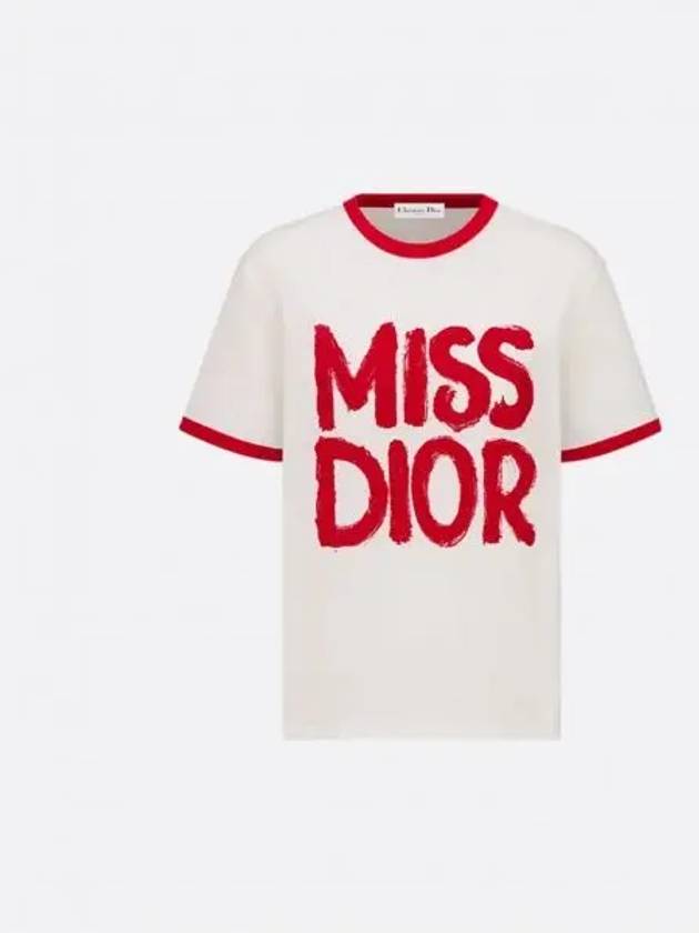 Miss Dior Graffiti Cotton Linen Short Sleeve T-Shirt Red White - DIOR - BALAAN 2