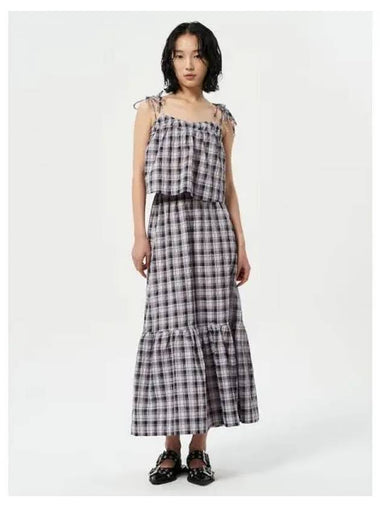 Seersucker check maxi flounce skirt petit light lilac domestic product GM0024042422176 - GANNI - BALAAN 1