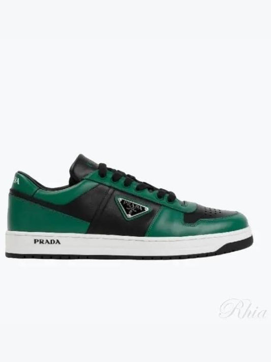 Men's Downtown Triangle Logo Leather Low Top Sneakers Black Green - PRADA - BALAAN 2