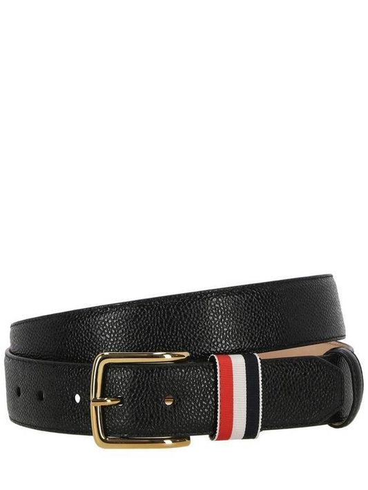 Men's Three Stripes Tab Pebbled Leather Belt Black - THOM BROWNE - BALAAN 2