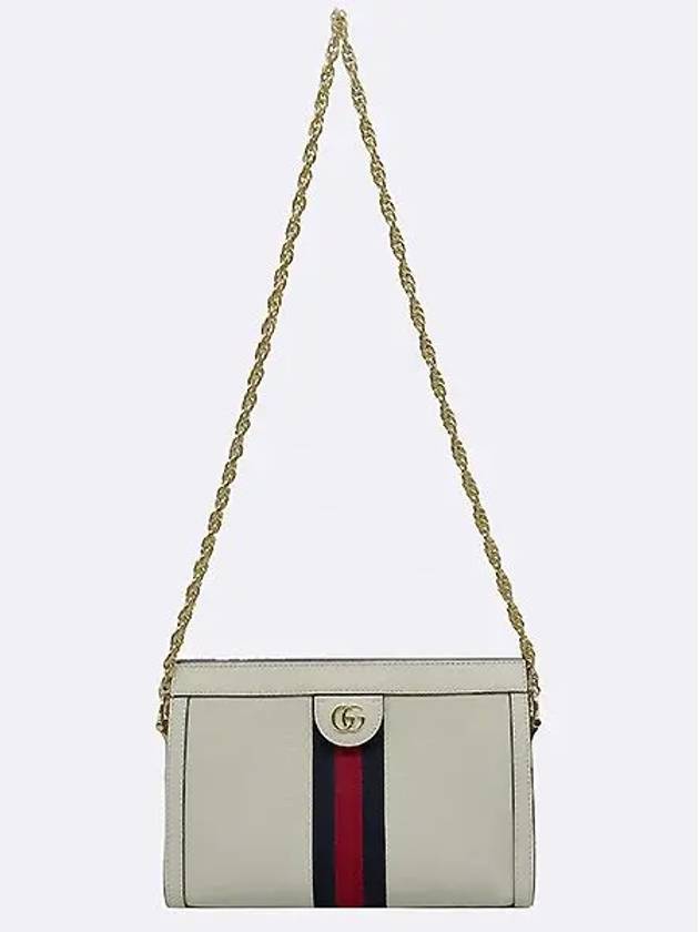 503877 White Leather GG Supreme Canvas Web Detail Ophidia Gold Chain Shoulder Bag - GUCCI - BALAAN 2