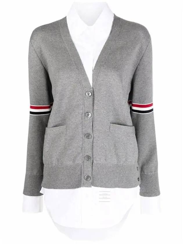 Women's Cotton Pointelle Cable Knit Short Sleeve Cardigan Light Grey - THOM BROWNE - BALAAN 2