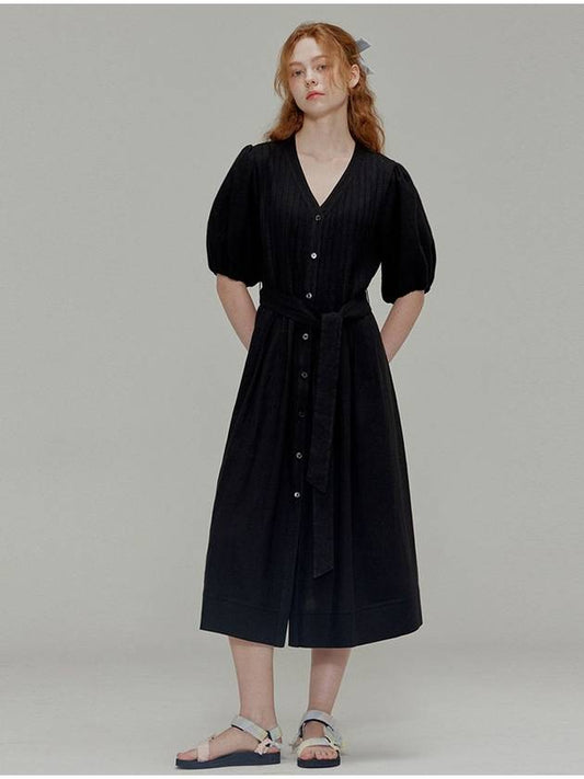 Linen Pleated Dress_Black - OPENING SUNSHINE - BALAAN 1