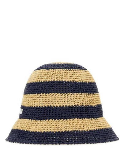 Logo Striped Woven Fabric Bucket Hat Blue Beige - MIU MIU - BALAAN 2