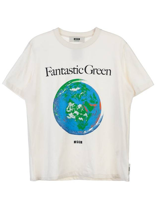 Women Earth Fantastic Green Print Short Sleeve T-Shirt White - MSGM - BALAAN.