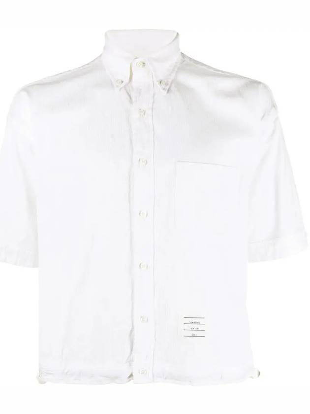 Tom Brown Logo Patch Chest Pocket Short Sleeve Shirt White - THOM BROWNE - BALAAN 3