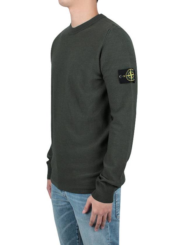 Men's Wappen Patch Crew Neck Wool Knit Top Khaki - STONE ISLAND - BALAAN 4