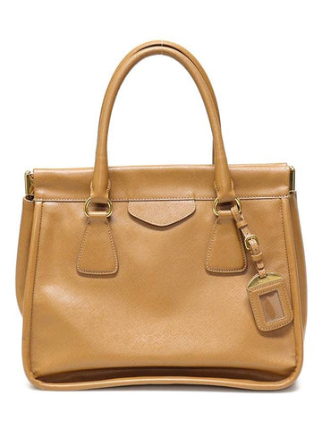 Prada BN2158 Brown Saffiano Lux Gold Frame Tote Bag - PRADA - BALAAN 1