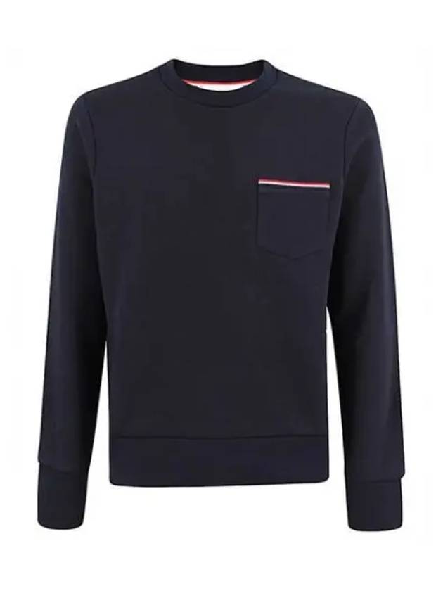 Men's Three-Stripe Tab Pocket Loopback Crew Neck Sweatshirt Navy - THOM BROWNE - BALAAN 2