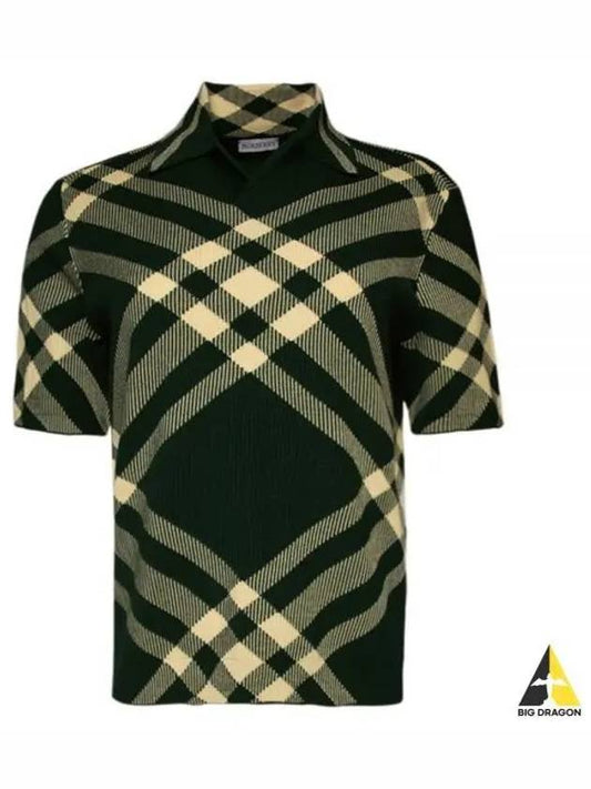 Checked Wool Polo Knit Top Green - BURBERRY - BALAAN 2