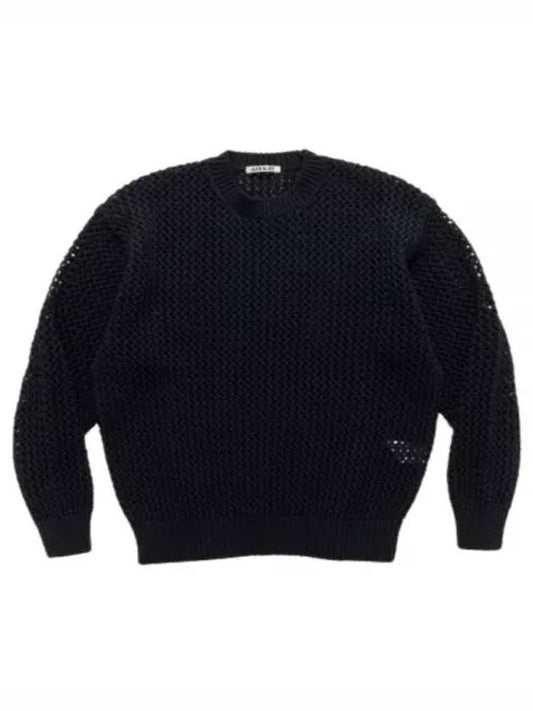 COTTON LILYYARN MESH KNIT PO DARK NAVY A24SP01LM Cotton Lily Yan mesh knit pullover - AURALEE - BALAAN 1