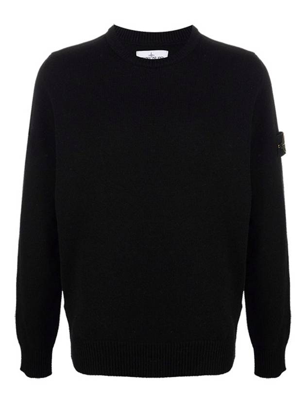 Men's Waffen Patch Round Neck Knit Top Black - STONE ISLAND - BALAAN 3