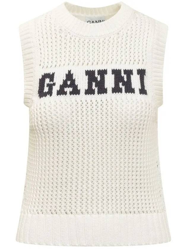 Women's Logo Cotton Rope Crop Knit Vest White - GANNI - BALAAN 2