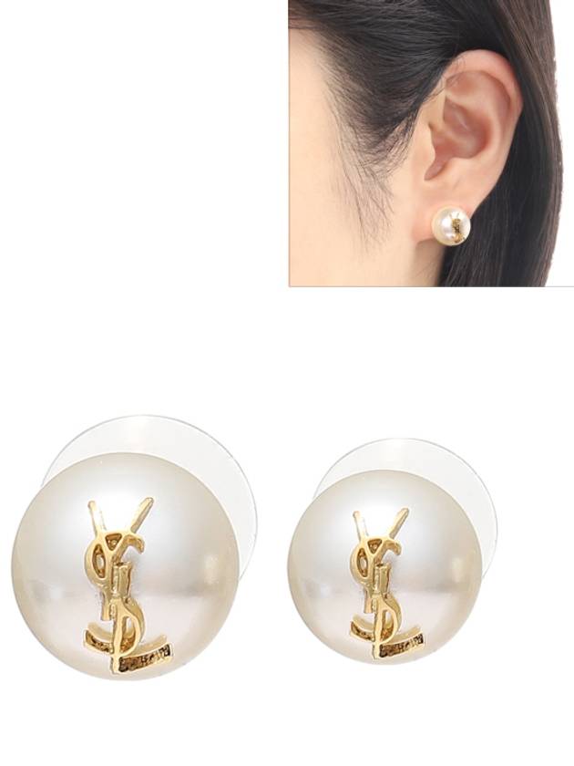 Cassandre Pearl Earrings in Metal Gold And Cream - SAINT LAURENT - BALAAN 2