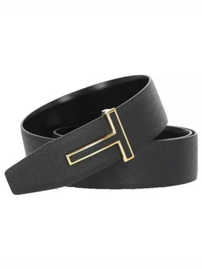 T Logo Buckle Calf Leather Belt Black - TOM FORD - BALAAN 2