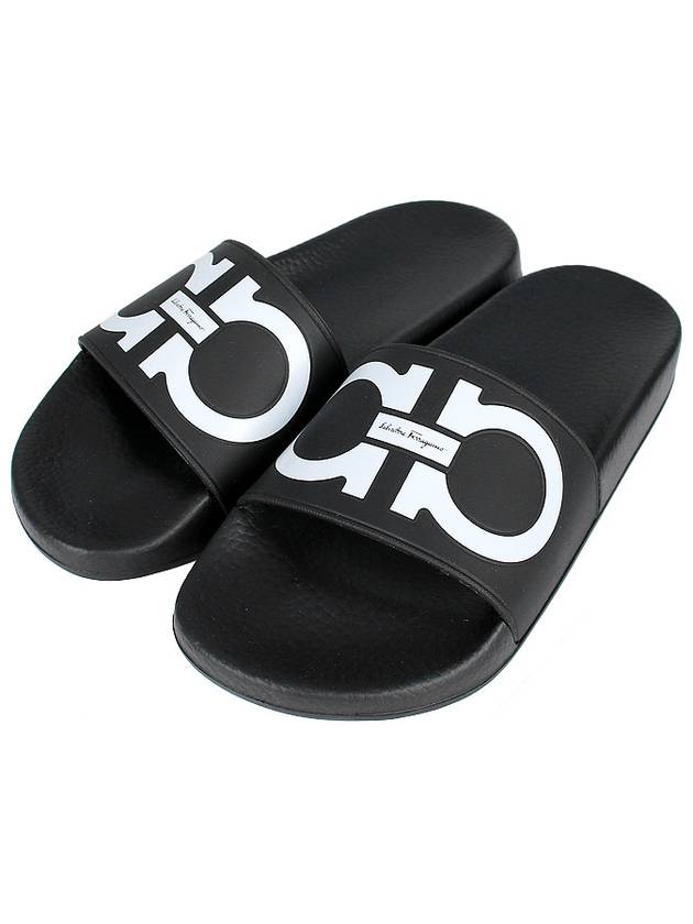 Gancini Printing Band Rubber Slippers Black - SALVATORE FERRAGAMO - BALAAN 2