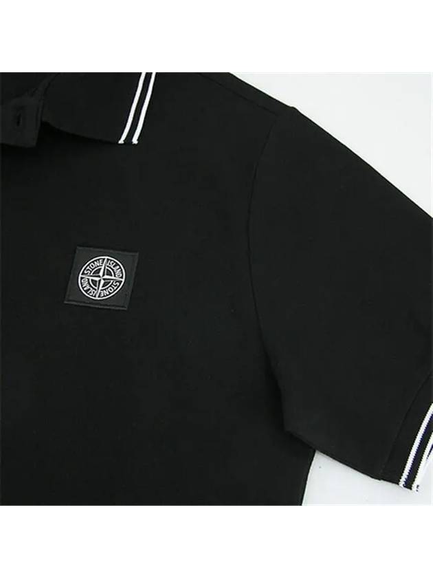 Stretch Cotton Pique Short Sleeve Polo Shirt Black - STONE ISLAND - BALAAN 7