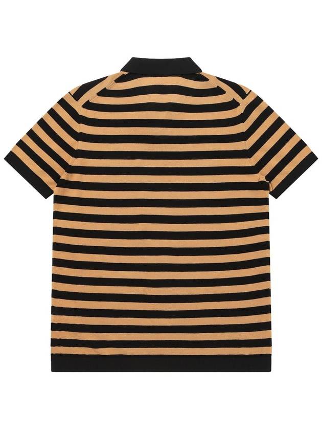 Men's Polo Open Collar Striped Short Sleeve Knit Top Ocher - SOLEW - BALAAN 3