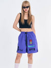 Salon de Key Unisex Concept Logo Embroidered Nylon Peach Shorts Orient Blue Purple SDKIIISD240514SH001 - SALONDEKII SDLABEL - BALAAN 5