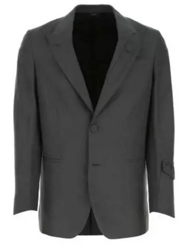 Men's Linen Blend Blazer Jacket Grey - FENDI - BALAAN 2