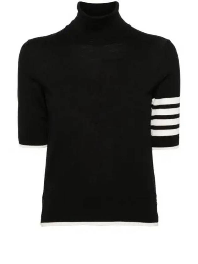 4 Bar Relaxed Fit Fine Merino Wool Turtleneck Black - THOM BROWNE - BALAAN 2