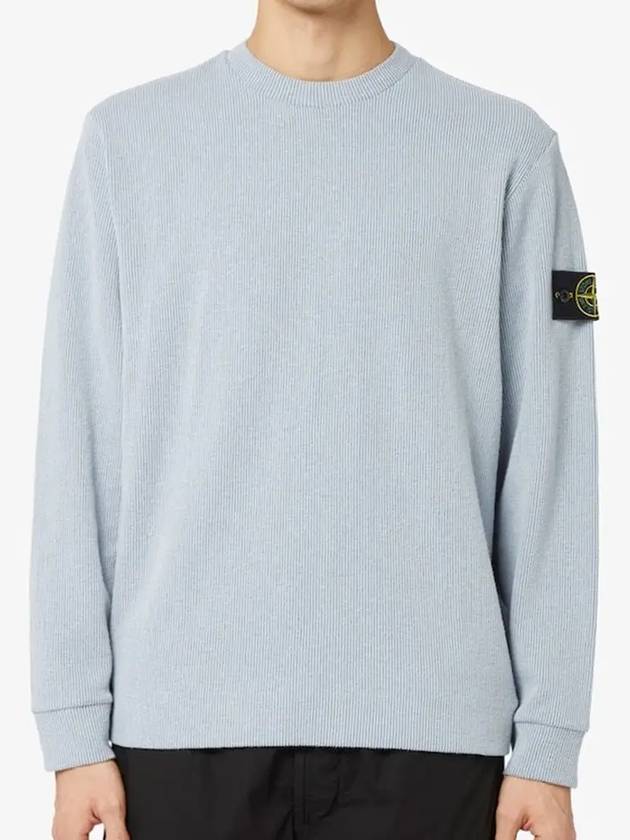 Compass Badge Crew Neck Ribbed Cotton Knit Top Sky Blue - STONE ISLAND - BALAAN 5