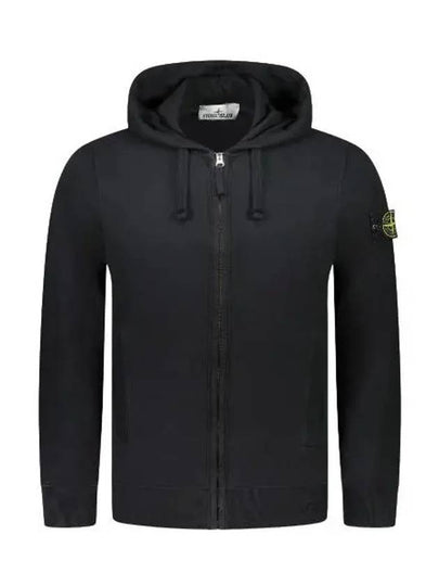 Logo Cotton Zip-Up Hoodie Black - STONE ISLAND - BALAAN 2