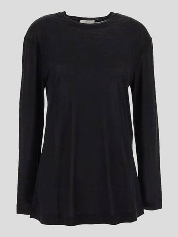 Short Silk Long Sleeve T-Shirt Black - LEMAIRE - BALAAN 1