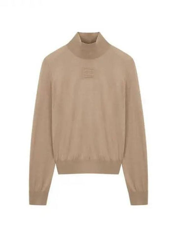 Embossed Logo Turtleneck Wool Knit Camel 271438 - ALEXANDER WANG - BALAAN 1