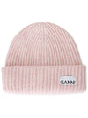 Logo Patch Knit Beanie Pink - GANNI - BALAAN 2