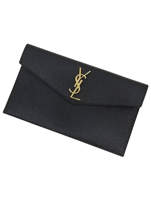 Uptown Grain de Poudre Embossed Leather Clutch Bag Black - SAINT LAURENT - BALAAN 5