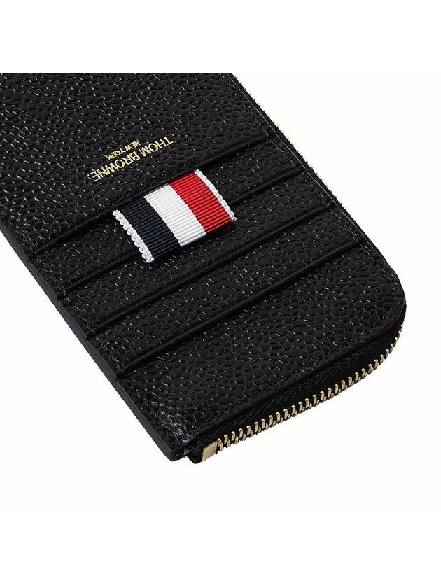 Stripe Zip Around Pebble Grain Leather Card Wallet Black - THOM BROWNE - BALAAN 8