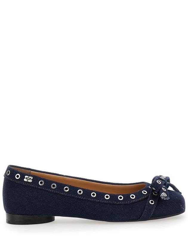 Blue Ballet Flats With Eyelet Details In Cotton Woman - GANNI - BALAAN 1