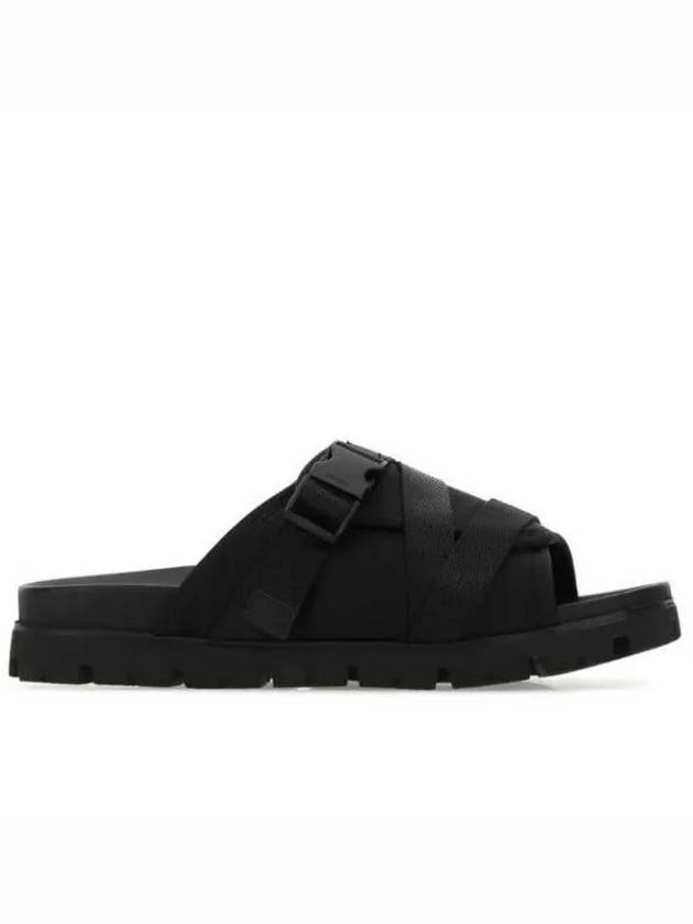 Logo Buckle Strap Slippers Black - PRADA - BALAAN 2